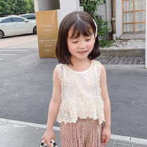 Girl Lace Vest Two-Piece Set 2022 Summer New Sleeveless Lifted Childrens Han Childrens Childrens Han Clothing