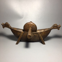 Antique do old bronze antiques collection medicine Mill paste old road double head Dragon medicine Mill brass ornaments