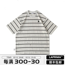 LAPRIMA 21SS SPLASH INK EDITION SHIRT STRIPE SPLASHY WITH SHORT SLEEVE MALE SUMMER T-SHIRT