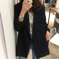 LOSTSOULS Japan early spring double-breasted black ALL-match SMALL SUIT FRIED street commuter suit CASUAL jacket FEMALE