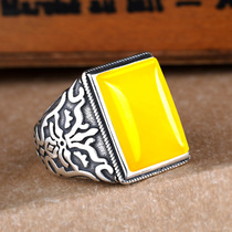 S925 pure silver ring empty tox men inlaid with honey wax amber green pine stone square off to retro 12 * 17 13 * 21