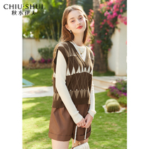 Autumn water Yiren Lingge knitwear autumn 2021 new womens retro contrast sweater outside vest vest