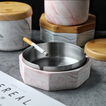 Ceramic ashtray creative personality trend household living room with cover anti-fly ash stainless steel mesh red cigarette disc Norfolk wind