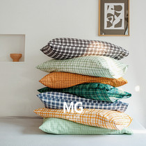 Retro style simple Plaid pillowcase cotton cotton pillow case net Red student dormitory pillow case single 48*74