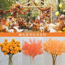 Wedding champagne orange simulation floral autumn flowers rose hydrangea wedding hotel flower net red decoration ornaments