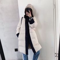 Hong Kong counter 2021 Winter new stitching long waist drawstring down down jacket jacket loose down cotton women
