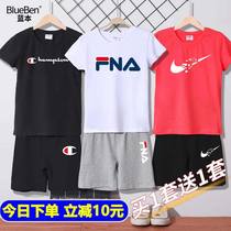 Boys summer suit 2020 new trendy clothes in large childrens sports handsome 12-year-old childrens summer suit