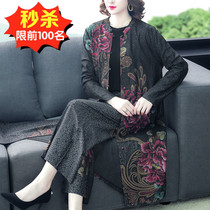 2021 new mother winter dress two-piece Large size womens high lady fat lady fat lady temperament Ramie high-end