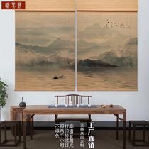 Printed bamboo curtain New Chinese style retro mural roller curtain curtain curtain household shading sun lifting hand pull partition decoration