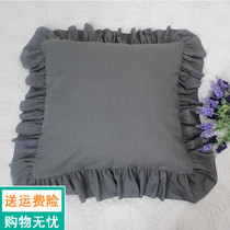 Foreign Trade Bed cotton linen lotus leaf lace lace with pillow back cushion cover 55-65CM deep grey blue