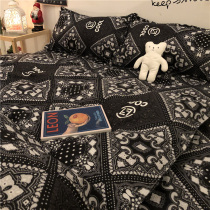 Four-piece set 2021 New Tide bed cover advanced sheets student dormitory pure black three-piece boys personality