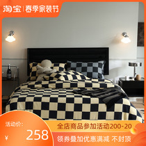 Type A type of geranium cotton four pieces printed 100 cotton knit cotton nude sleep minima cover bed linen bed Hat Bedding