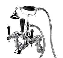 Butterfly pottery double hole in-wall British bathtub shower faucet double shower three black handle custom color export