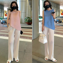 Can salt sweet suit pants two-piece set summer Net red goddess fan loose casual pants fashion temperament pink clothes