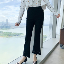 Luxurious 2021 Spring new suitable for Fat mm Conspicuant Slim Micro Lads Big Code Women Dress Nail Beads Casual Long Pants Tide