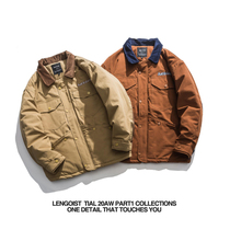 LENGOIST men and women loose thick corduroy stitching embroidered flight suit thick Japanese overalls cotton coat