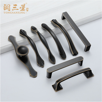 Black Gold Pure Copper Handle Simple Wardrobe Door Handle All Copper American Drawers Cupboard Cupboards Eurostyle Brass Handle