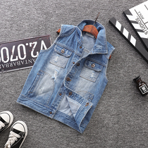 The new childrens denim vest in the big boy boys spring and autumn pure cotton autumn and winter casual vest vest childrens clothing trend