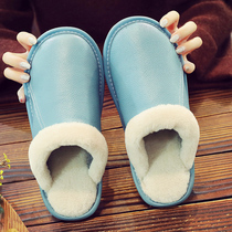 New slippers autumn and winter high-end cowhide shoes couple home indoor wood floor warm cotton slippers