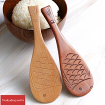 Wooden handle rice spoon rice spoon cute rice spoon nanmu fish shape creative fish shape utensils retro kitchen