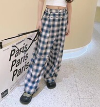 Korean childrens clothing 2021 spring plaid pants straight loose pants wide leg pants casual boys and girls mopping pants trend