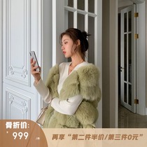 CC fur multi-color classic horizontal waistcoat Imported fox hair back hair bread fox long fur waistcoat