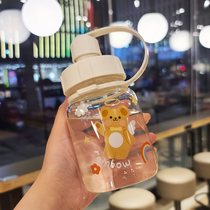 Trendy water glass female summer ins glass cups portable cute straw cup Han style printed heat resistant high face value mug