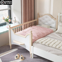 Baby soft bag small bed stitching big bed childrens bed with guardrail solid wood girl princess bed single bed widening Yanbian
