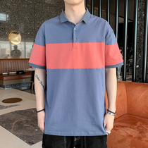 Short-sleeved polo shirt mens fashion brand ins summer new Korean version of the trend of Hong Kong style stitching half-sleeve T-shirt mens clothes