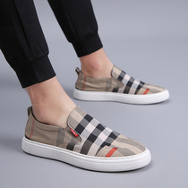 Lazy shoes men trend casual one foot pedal British plaid cloth shoes thick sole summer breathable social guy Loafer shoes