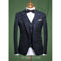 Suit suit mens self-cultivation host clothing groom jacquard embroidery formal evening dress mens suit banquet