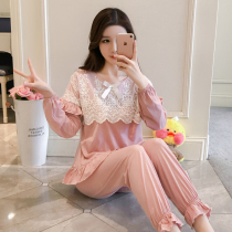 Princess style pajamas Womens Spring and Autumn long sleeves cute Korean lace home clothes Summer and Winter fresh cotton two-piece suit