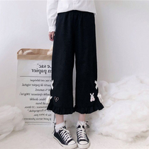 Womens pants spring clothing 2021 New Japanese student pants children loose Joker wide leg pants nine casual pants female cute