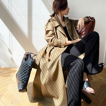Trench coat women's long high-end temperament 2021 new spring and autumn drop feeling loose Hepburn wind double-breasted coat