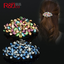 Crystal hairclip back of the head female Korean cross clip ponytail spring top clip rhinestone adult floral headdress lady mother hair card