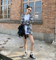 Trend brand Ocnltiy2021 spring casual plaid loose shirt womens long Korean sunscreen coat top