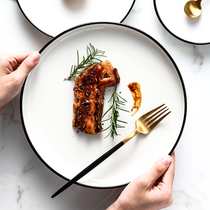 Gatuo Chef Nordic minimalist ceramic plate Western dinner plate 8 inch flat plate 10 inch shallow plate black line underglaze steak plate
