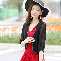 Shawl coat foreign lace shirt summer with skirt top small kitchat shoulder outside with chiffon short sleeve sunscreen thin