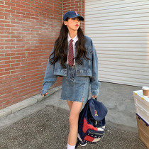 Short Jeans Jacket Woman 2021 Spring autumn season new Korean version 100 hitch student small sub-dress two-piece suit