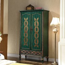 American solid wood wardrobe Household bedroom Malachite green single door two door wardrobe European style locker Overall large wardrobe