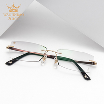 Wanjinbao pure titanium glasses frame mens business leisure rimless trimming Diamond myopia glasses with finished products have degrees