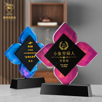 Creative Crystal Trophy Custom Century Rubiks Cube Color Printing Clover Authorization Brand Company Awards Customized Competition Champion