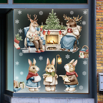 Christmas Wall Stickers Elk Deer Rabbit Gift Kids Stickers Windows Floral Storefront Glass Doors Decorated New Year Waterproof