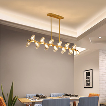 Restaurant chandelier long strip post-modern all-copper crystal chandelier simple light luxury lamp Hong Kong style creative personality bar lighting