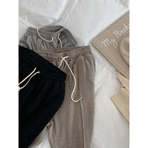 (Limited time 8 fold) middle stitch design elastic waist lace straight tube thin knitted mop pants G0325