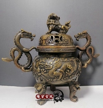 Promotional antique brass ornaments antique collection amphora dragon incense burner home decoration lion incense burner heirloom paddle