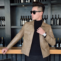 2021 Haining leather leather mens first layer cowhide lapel slim Korean motorcycle leather jacket youth jacket trend