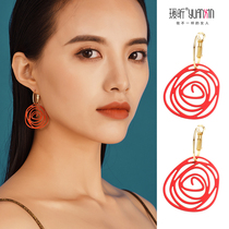 Large circle circle painless ear hole ear clip female red New Year celebration red earrings silver needle ear studs temperament earrings ornaments