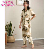 Korean spring cotton short sleeve trousers pajamas womens two-piece summer thin size cotton summer home wear