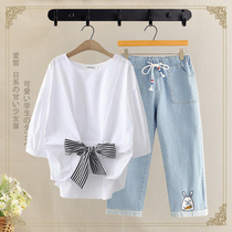 College style junior high school student girl suit 2021 summer new Japanese sweet Korean version half-sleeved two-piece female 17